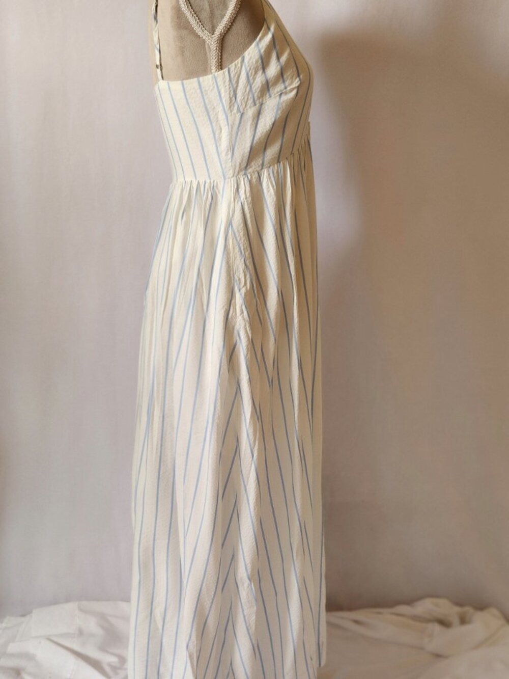 Fun 2 Fun Women's Size Small Blue Striped V-Neck Sleeveless Pockets Long Dress - Picture 10 of 15